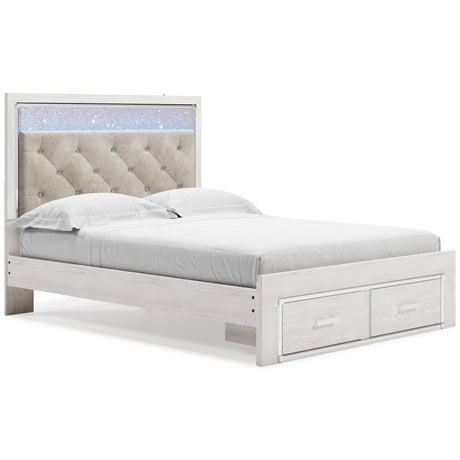 Altyra White LED Upholstered Footboard Storage Platform Bedroom Set