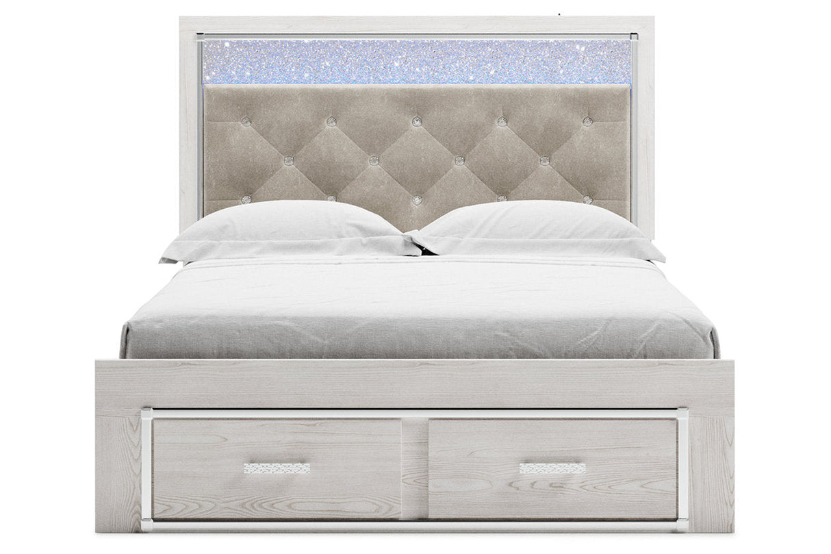 Altyra White Queen Upholstered Storage Platform Bed