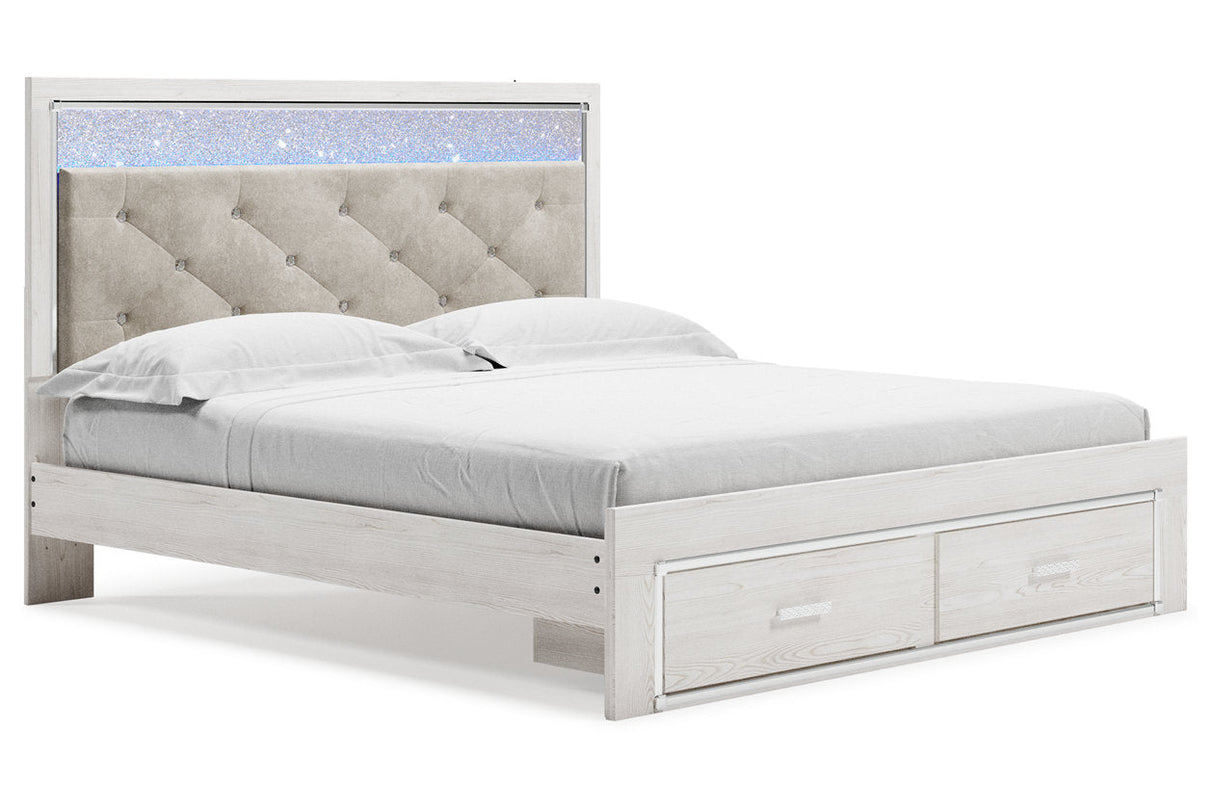 Altyra White King Upholstered Platform Storage Bed