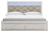 Altyra White King Upholstered Platform Storage Bed