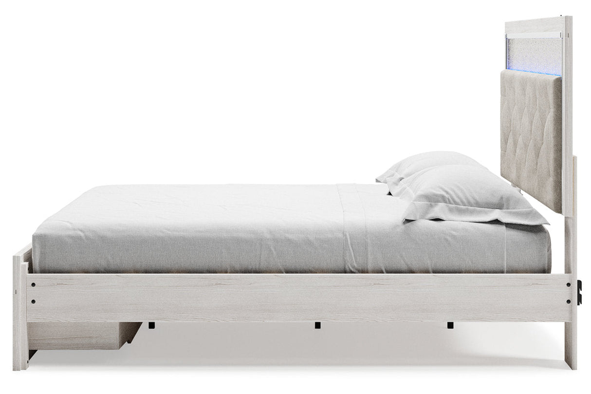 Altyra White King Upholstered Platform Storage Bed