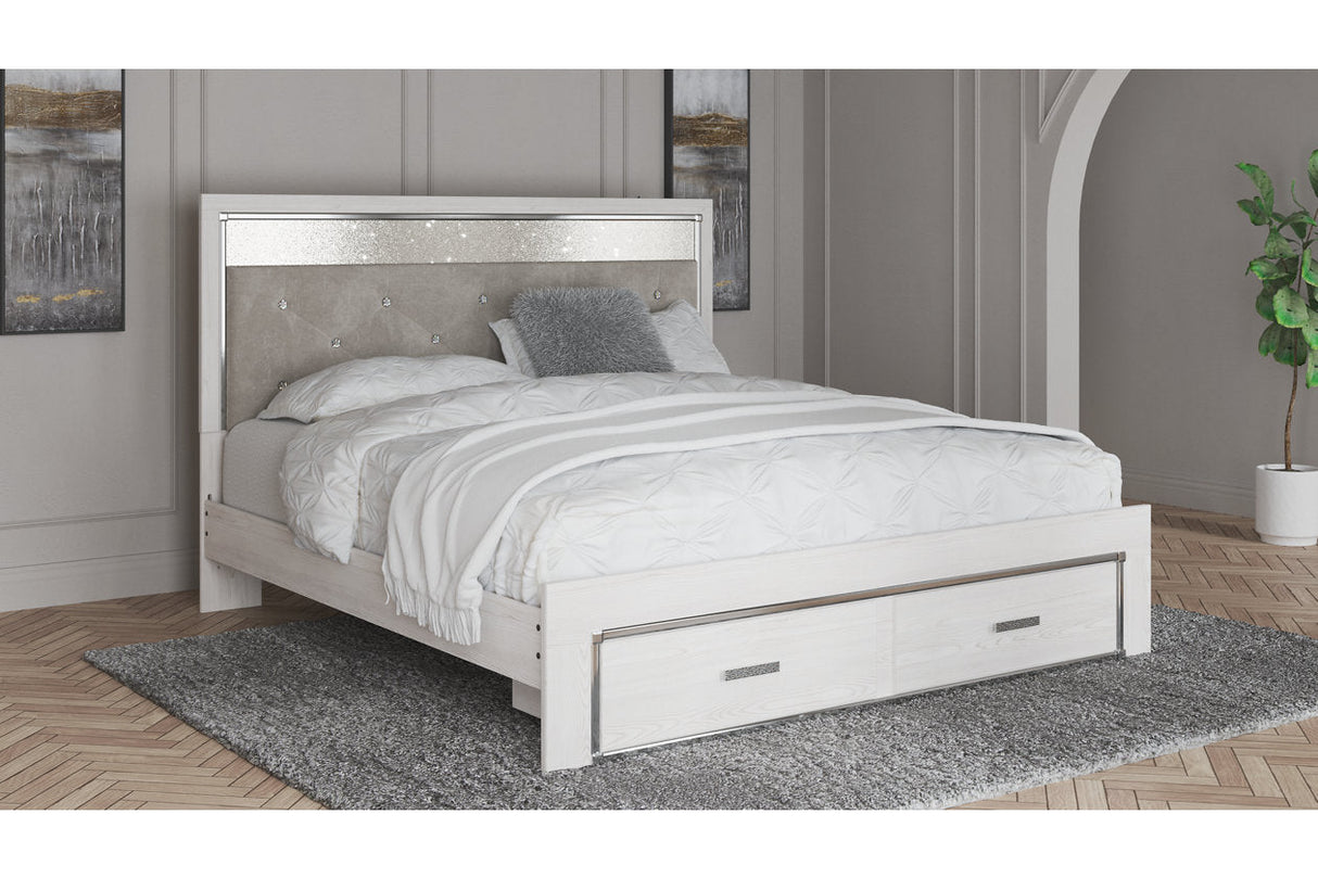 Altyra White King Upholstered Storage Bed