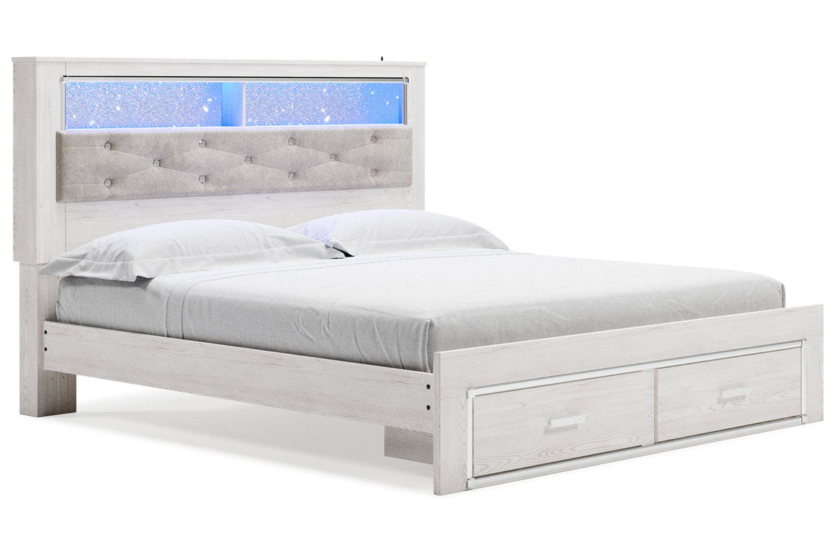 Altyra White King Upholstered Bookcase Bed with Storage