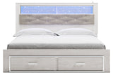 Altyra White King Upholstered Bookcase Bed with Storage