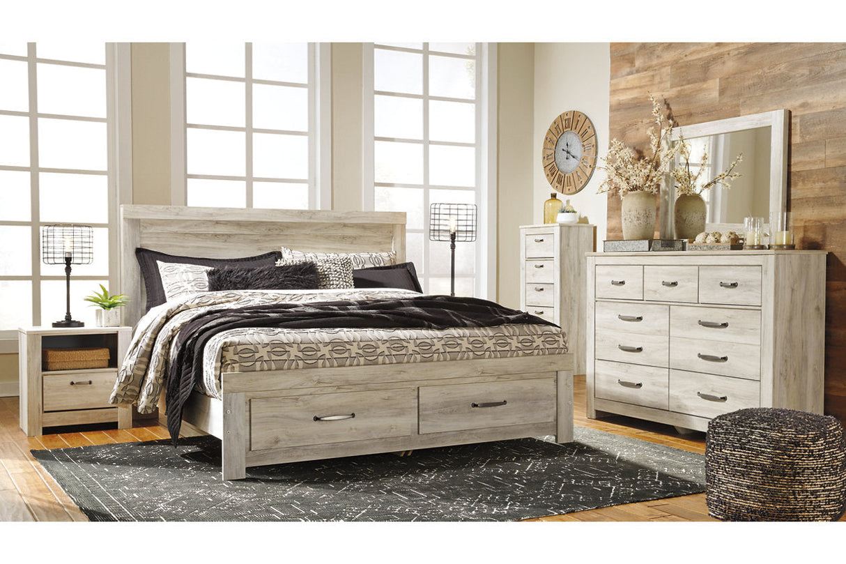 Bellaby Whitewash King Platform Bed with 2 Storage Drawers