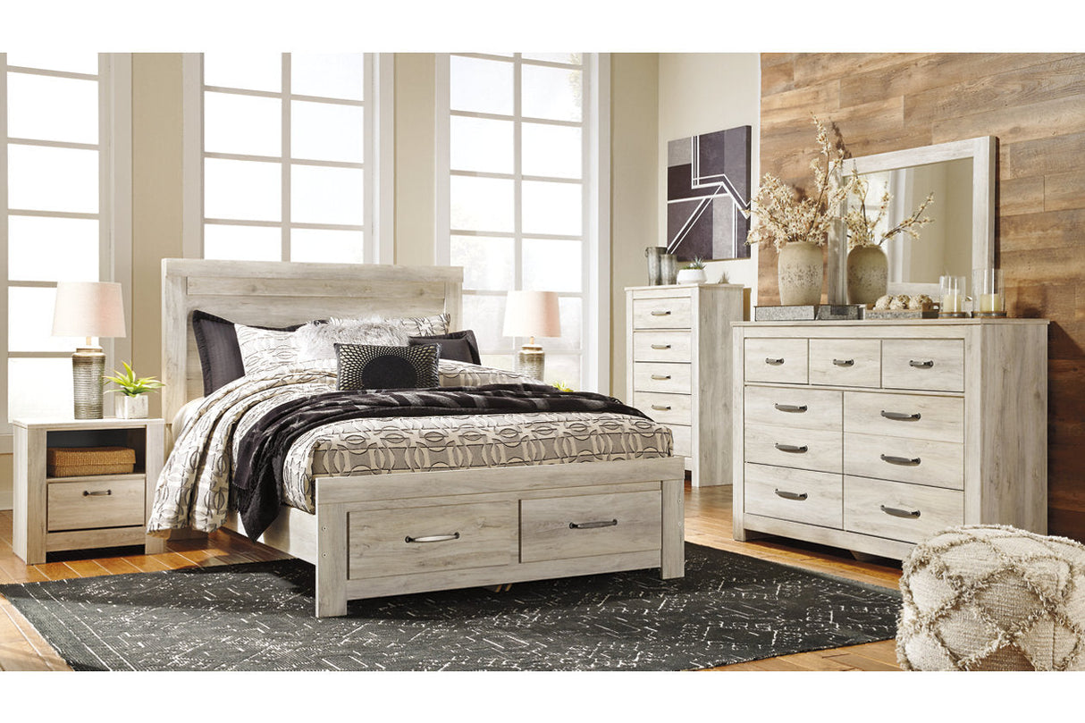 Bellaby Whitewash Queen Platform Bed with 2 Storage Drawers