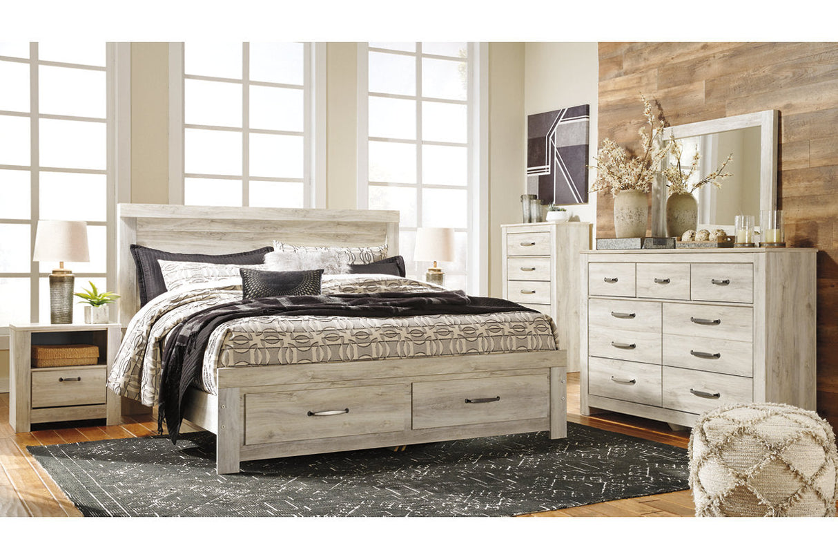 Bellaby Whitewash King Platform Bed with 2 Storage Drawers