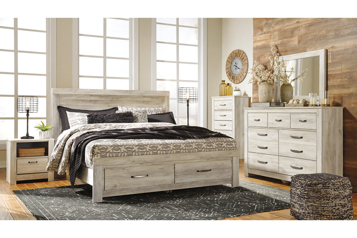 Bellaby Whitewash King Platform Bed with 2 Storage Drawers