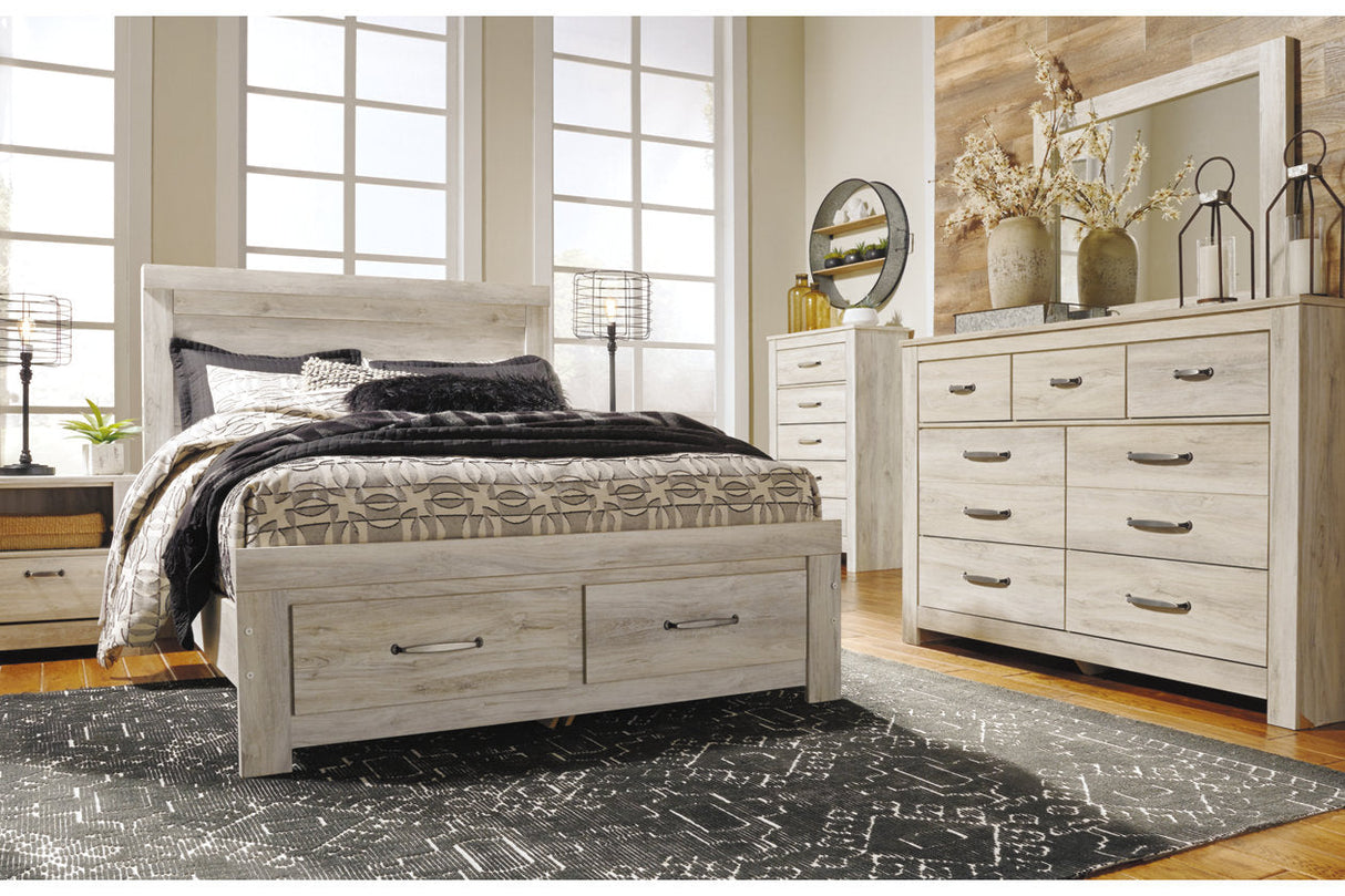 Bellaby Whitewash Queen Platform Bed with 2 Storage Drawers