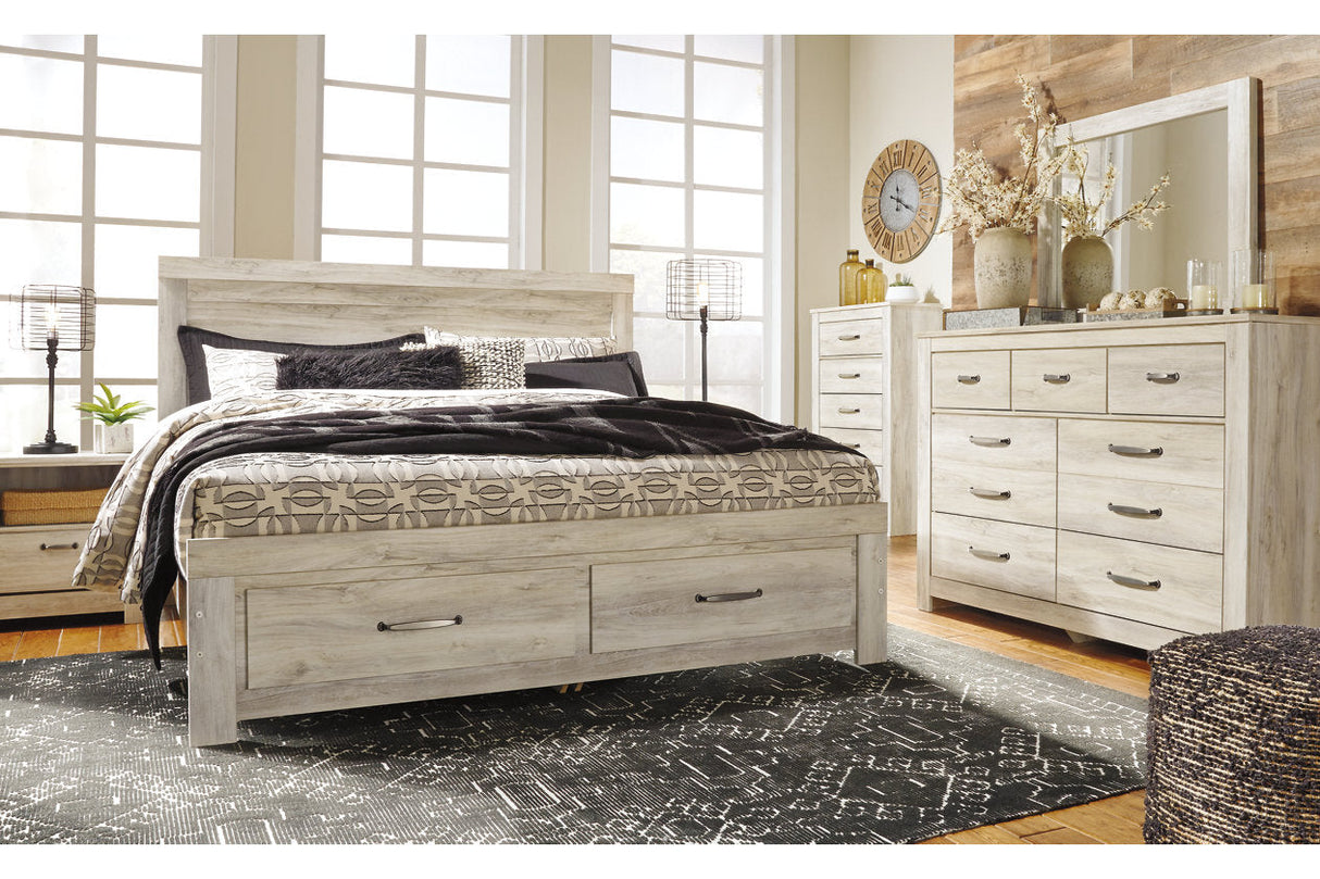 Bellaby Whitewash King Platform Bed with 2 Storage Drawers