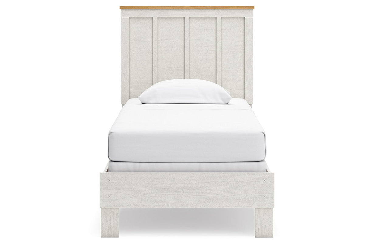 Linnocreek White/Warm Brown Twin Panel Bed