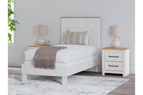 Linnocreek White/Warm Brown Twin Panel Bed