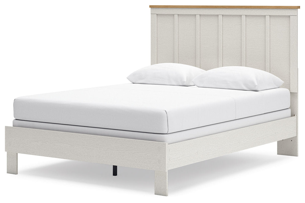 Linnocreek White/Warm Brown Queen Panel Bed