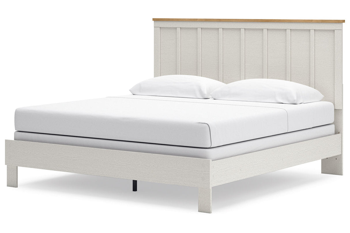 Linnocreek White/Warm Brown King Panel Bed