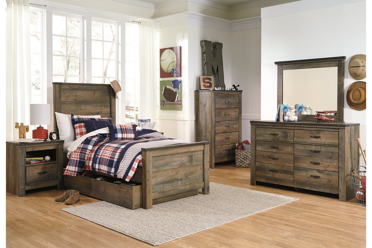 Trinell Brown Twin Panel Bed with 1 Large Storage Drawer