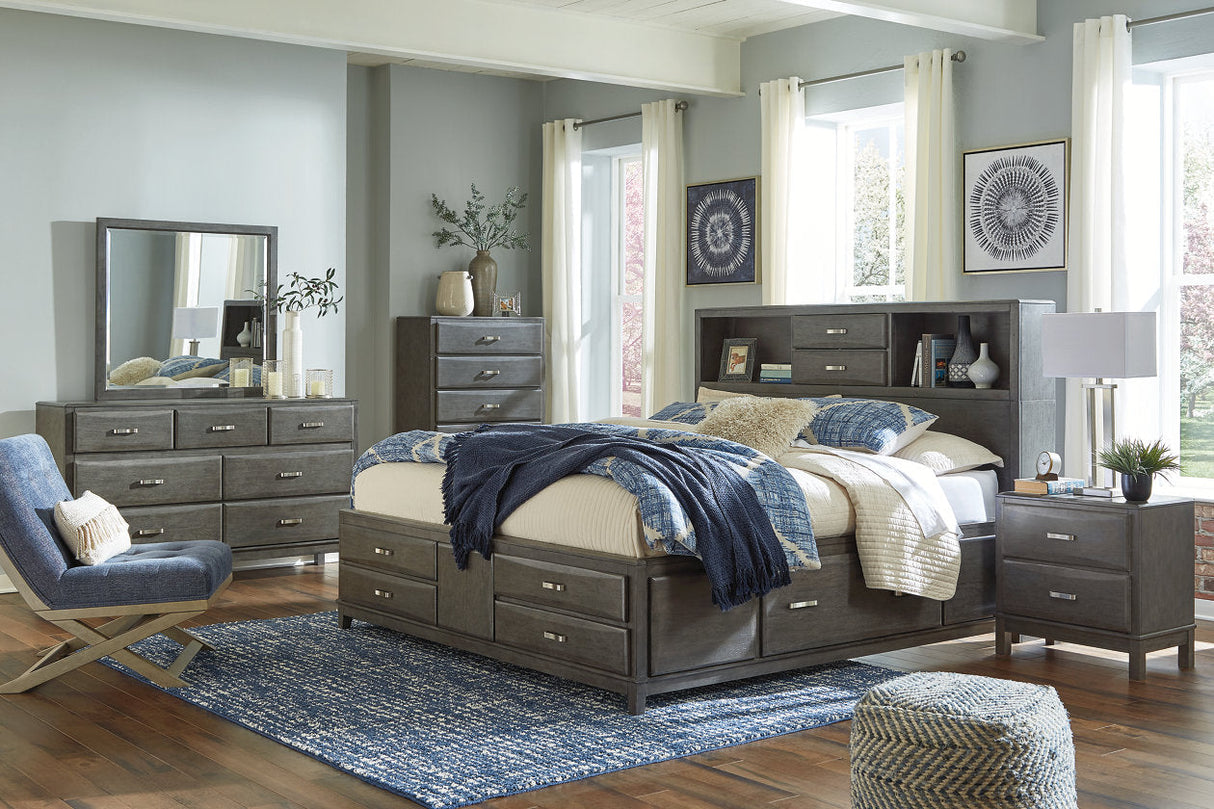 Caitbrook Gray King Storage Bed with 8 Drawers