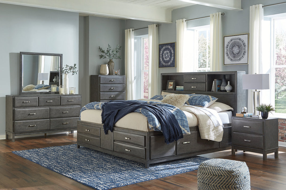 Caitbrook Gray California King Storage Bed with 8 Drawers