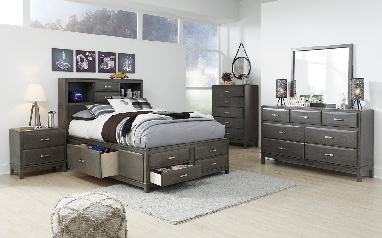 Caitbrook Gray Bookcase Storage Platform Youth Bedroom Set