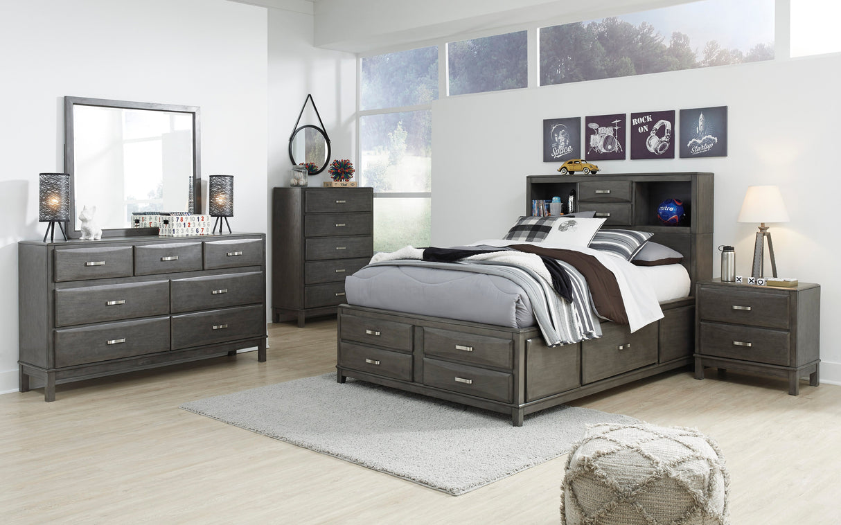 Caitbrook Gray Bookcase Storage Platform Youth Bedroom Set