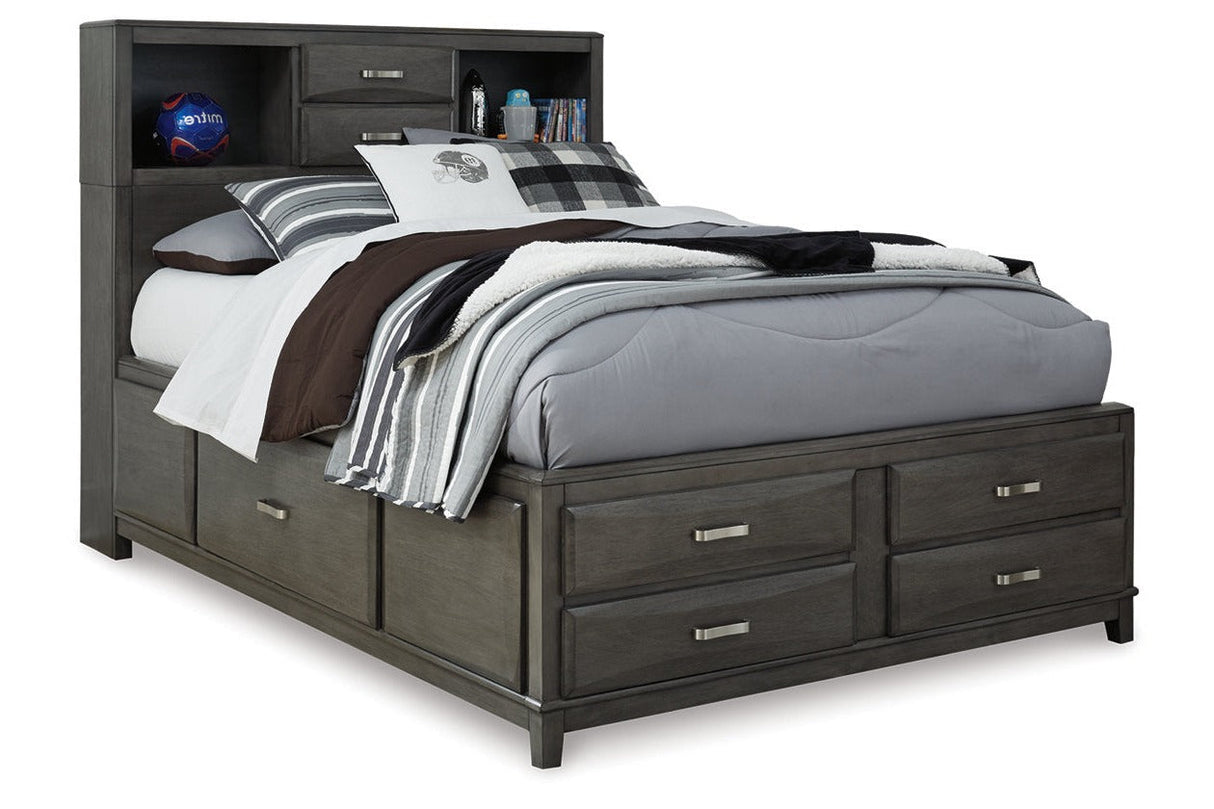 Caitbrook Gray Full Storage Bed with 7 Drawers