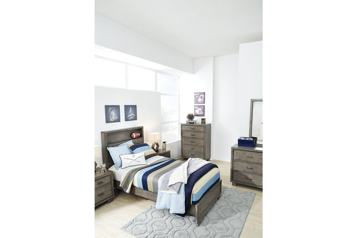 Arnett Gray Full Bookcase Bed