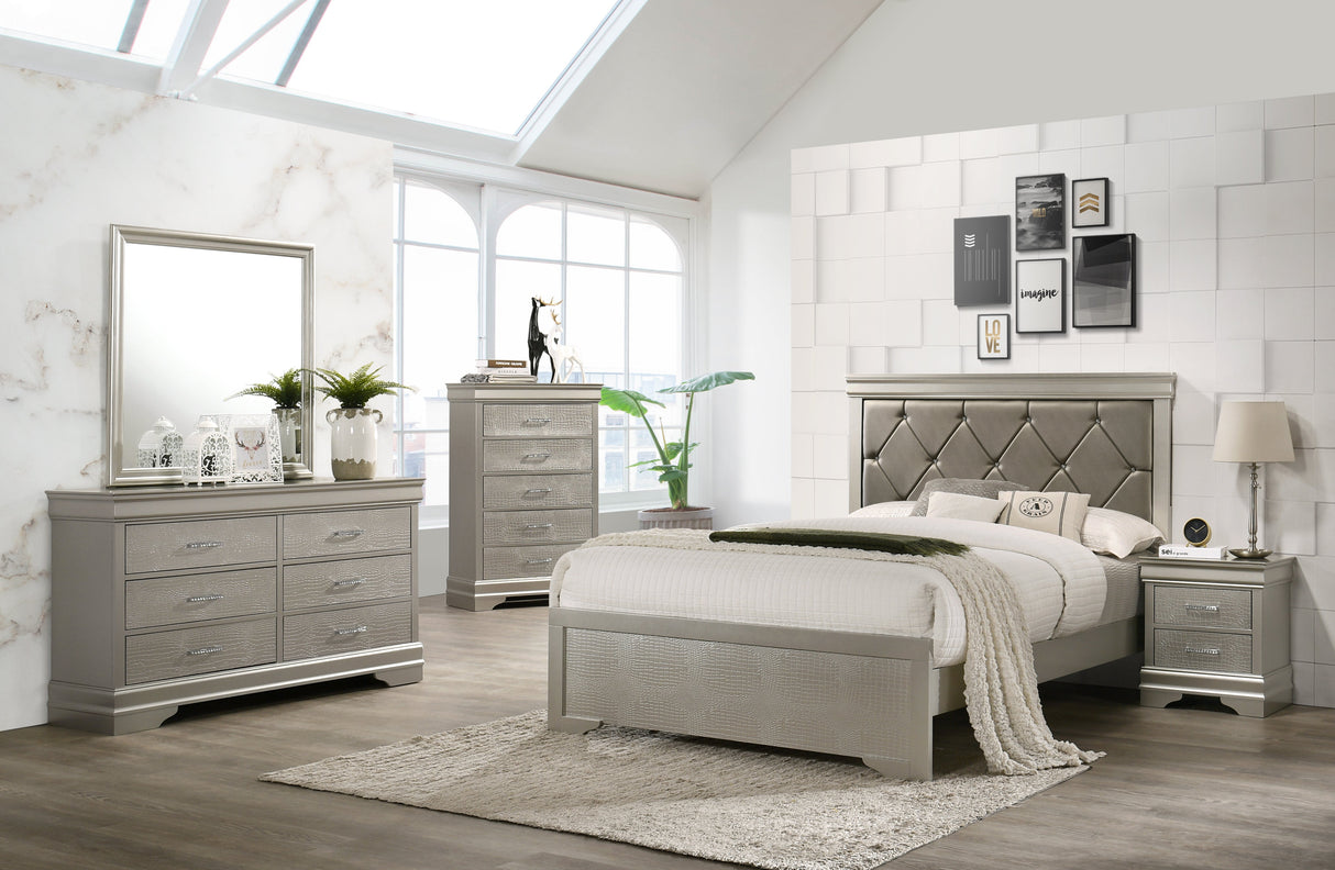 Amalia Champagne Silver Queen Panel Bed