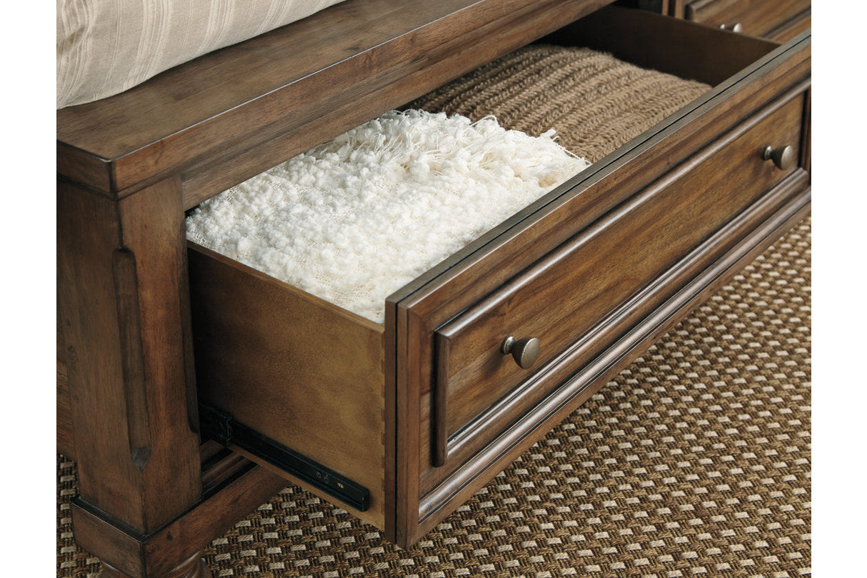 Flynnter Medium Brown King Panel Bed with 2 Storage Drawers