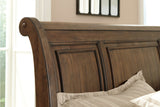 Flynnter Medium Brown California King Sleigh Bed with 2 Storage Drawers