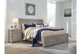 Lettner Light Gray California King Sleigh Bed with 2 Storage Drawers