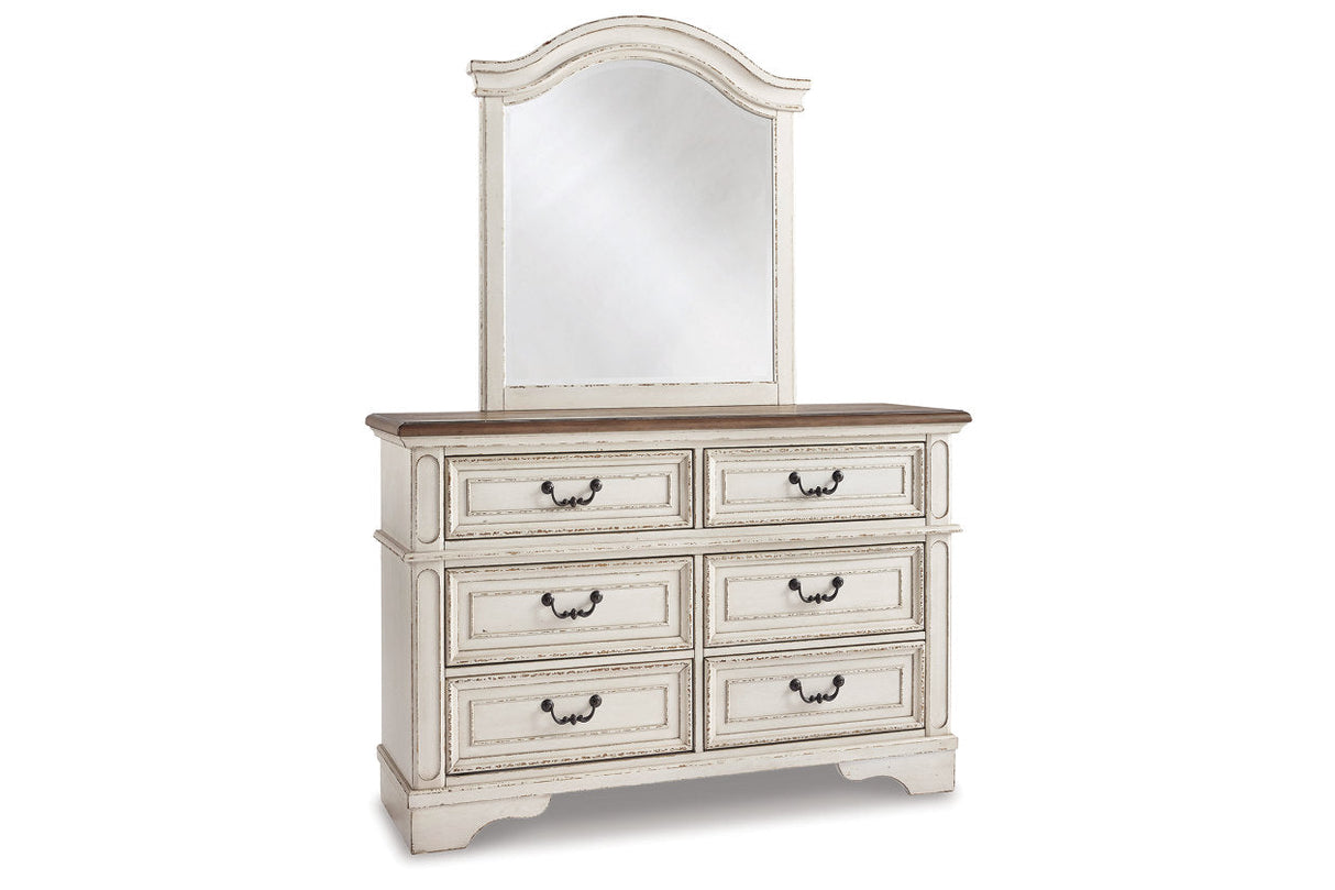 Realyn Chipped White Dresser and Mirror