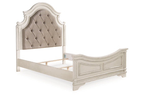 Realyn Chipped White Queen Upholstered Panel Bed