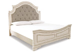 Realyn Chipped White California King Upholstered Panel Bed