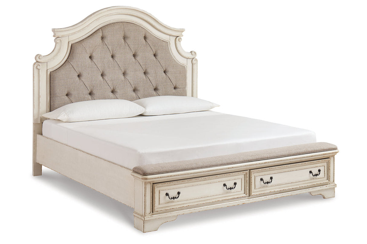 Realyn Two-tone Queen Upholstered Storage Platform Bed