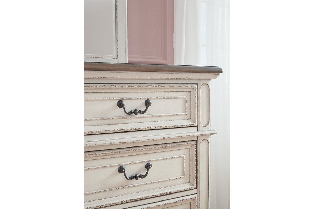 Realyn Chipped White Dresser and Mirror