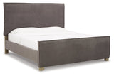 Krystanza Weathered Gray Queen Upholstered Panel Bed