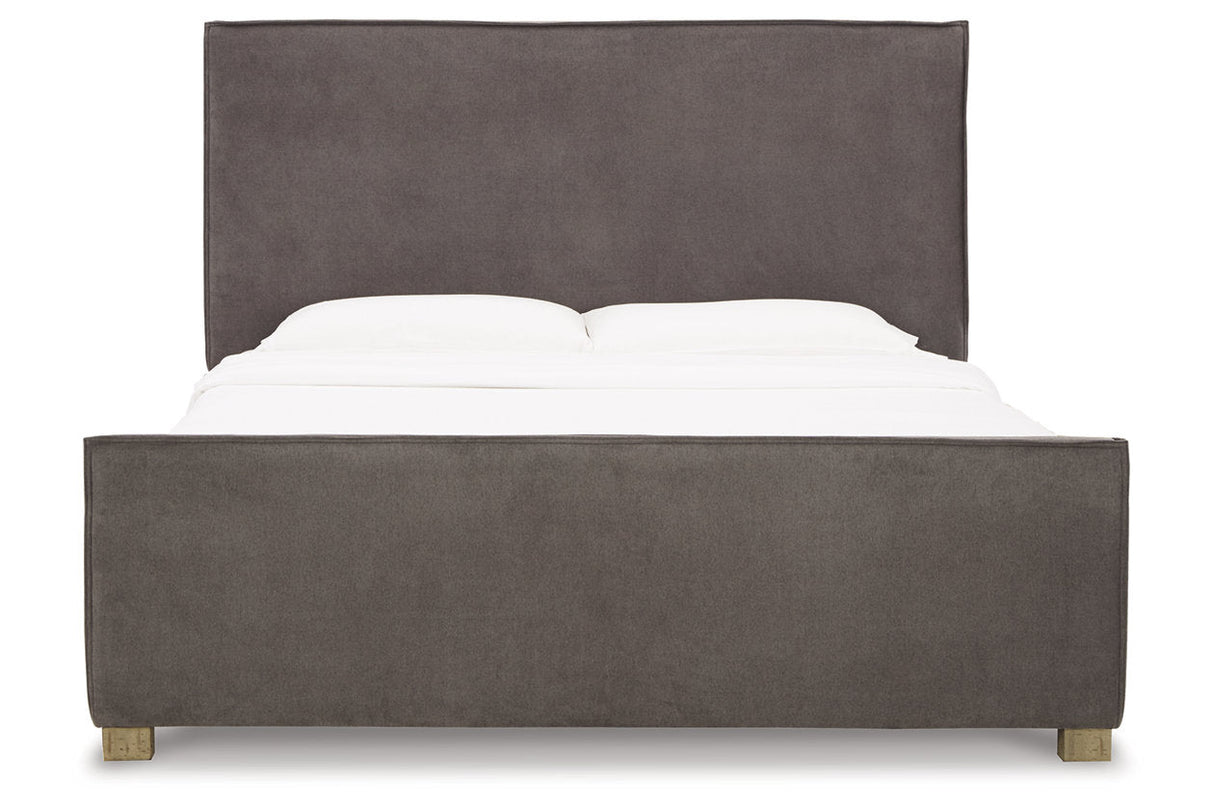 Krystanza Weathered Gray Queen Upholstered Panel Bed