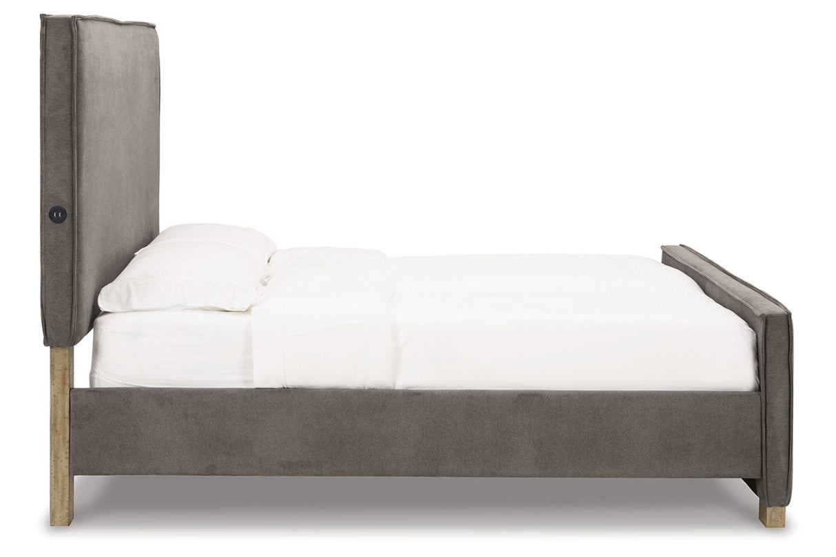 Krystanza Weathered Gray Queen Upholstered Panel Bed