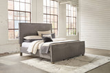 Krystanza Weathered Gray King Upholstered Panel Bed