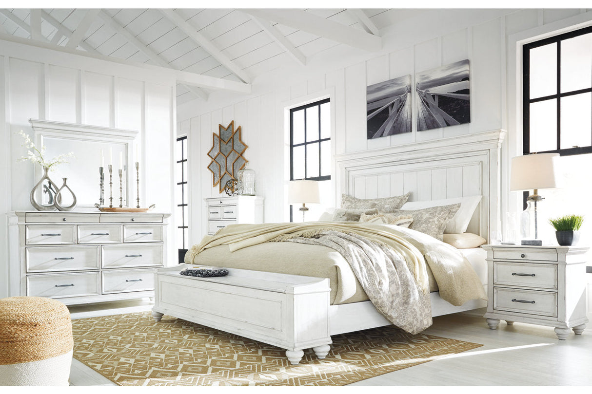 Kanwyn Whitewash California King Panel Bed with Storage Bench