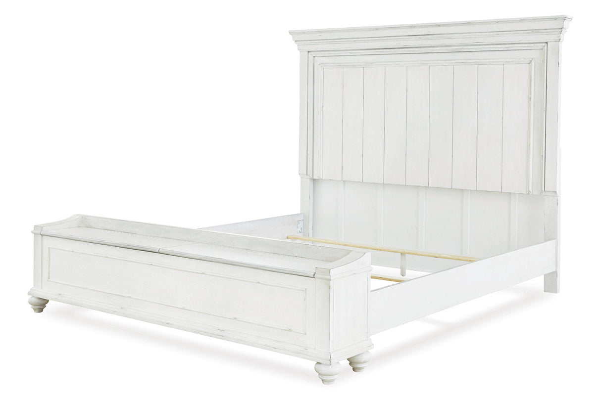 Kanwyn Whitewash California King Panel Bed with Storage Bench