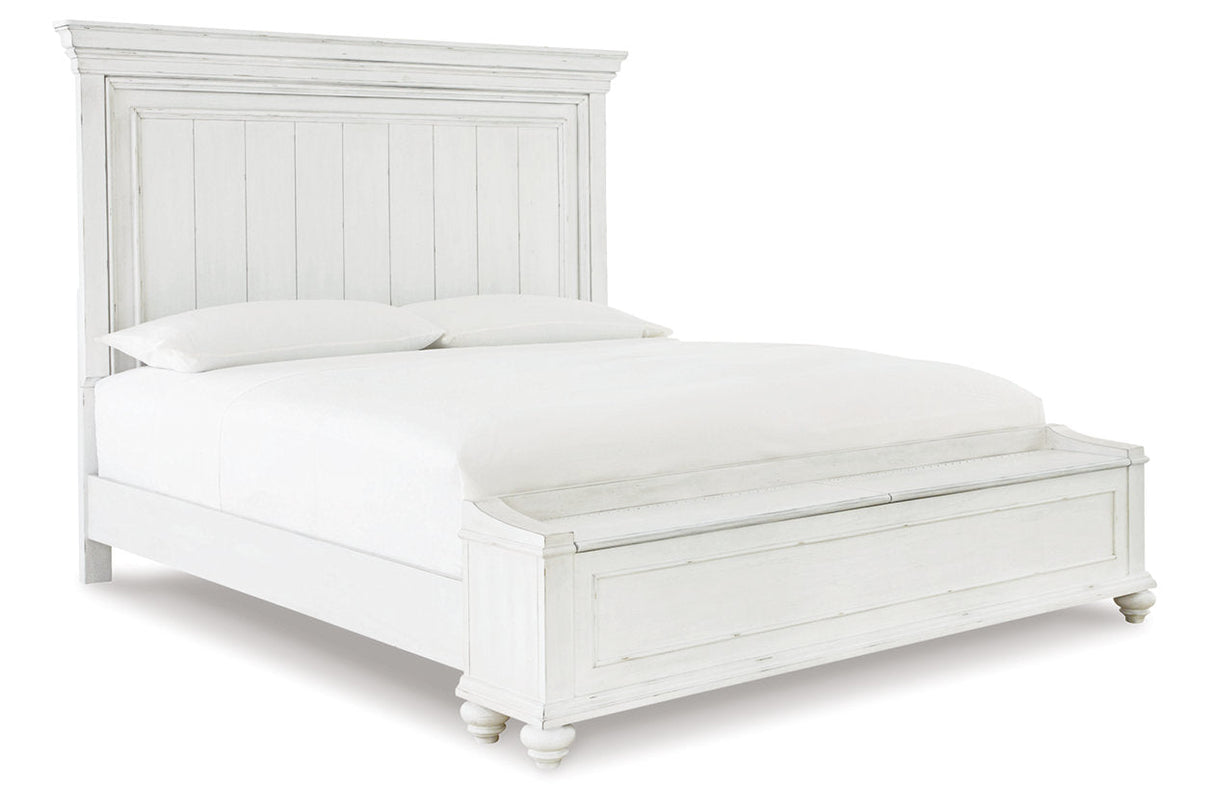 Kanwyn Whitewash California King Panel Bed with Storage Bench