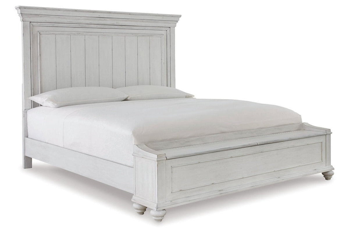 Kanwyn Whitewash Queen Panel Bed with Storage Bench