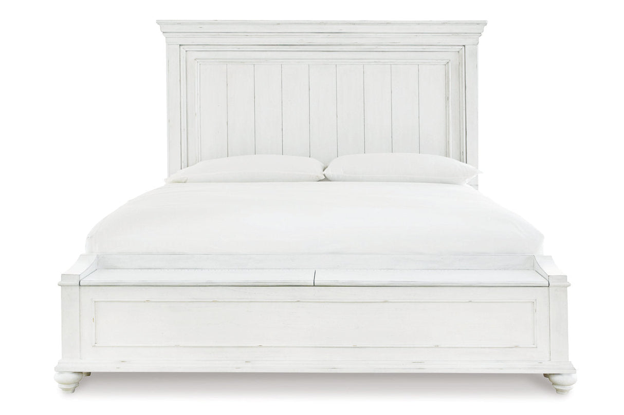 Kanwyn Whitewash California King Panel Bed with Storage Bench