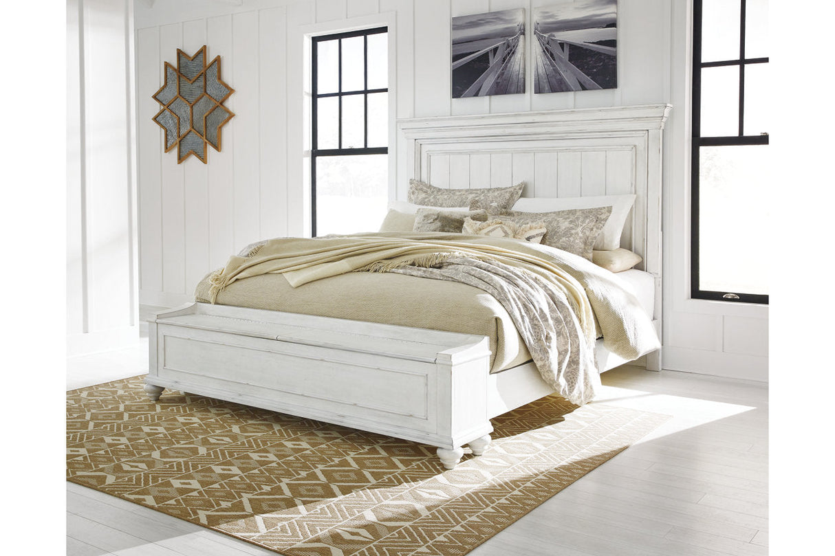 Kanwyn Whitewash California King Panel Bed with Storage Bench