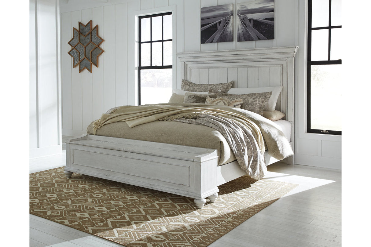 Kanwyn Whitewash King Panel Bed with Storage Bench