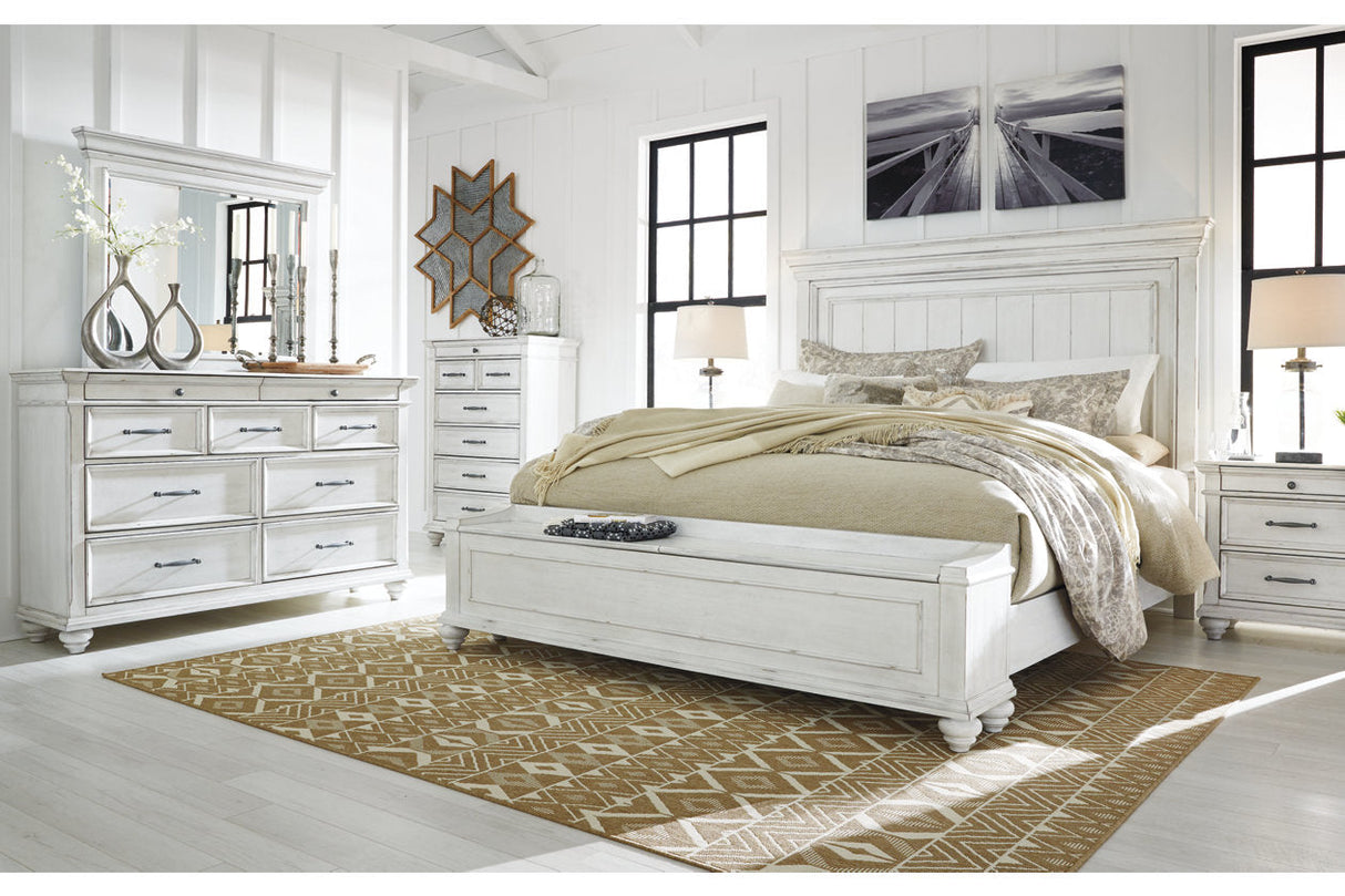 Kanwyn Whitewash California King Panel Bed with Storage Bench