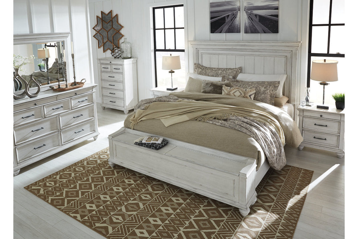 Kanwyn Whitewash King Panel Bed with Storage Bench