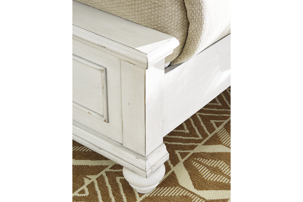 Kanwyn Whitewash California King Panel Bed with Storage Bench