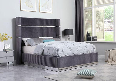 Aspen Grey Velvet King Platform Bed by New Era Innovations at Eve Furniture