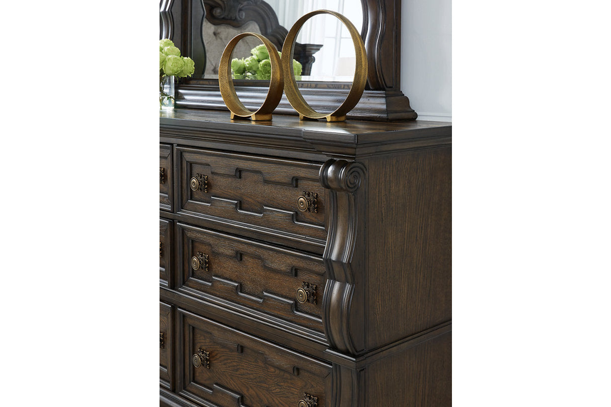 Maylee Dark Brown Dresser and Mirror